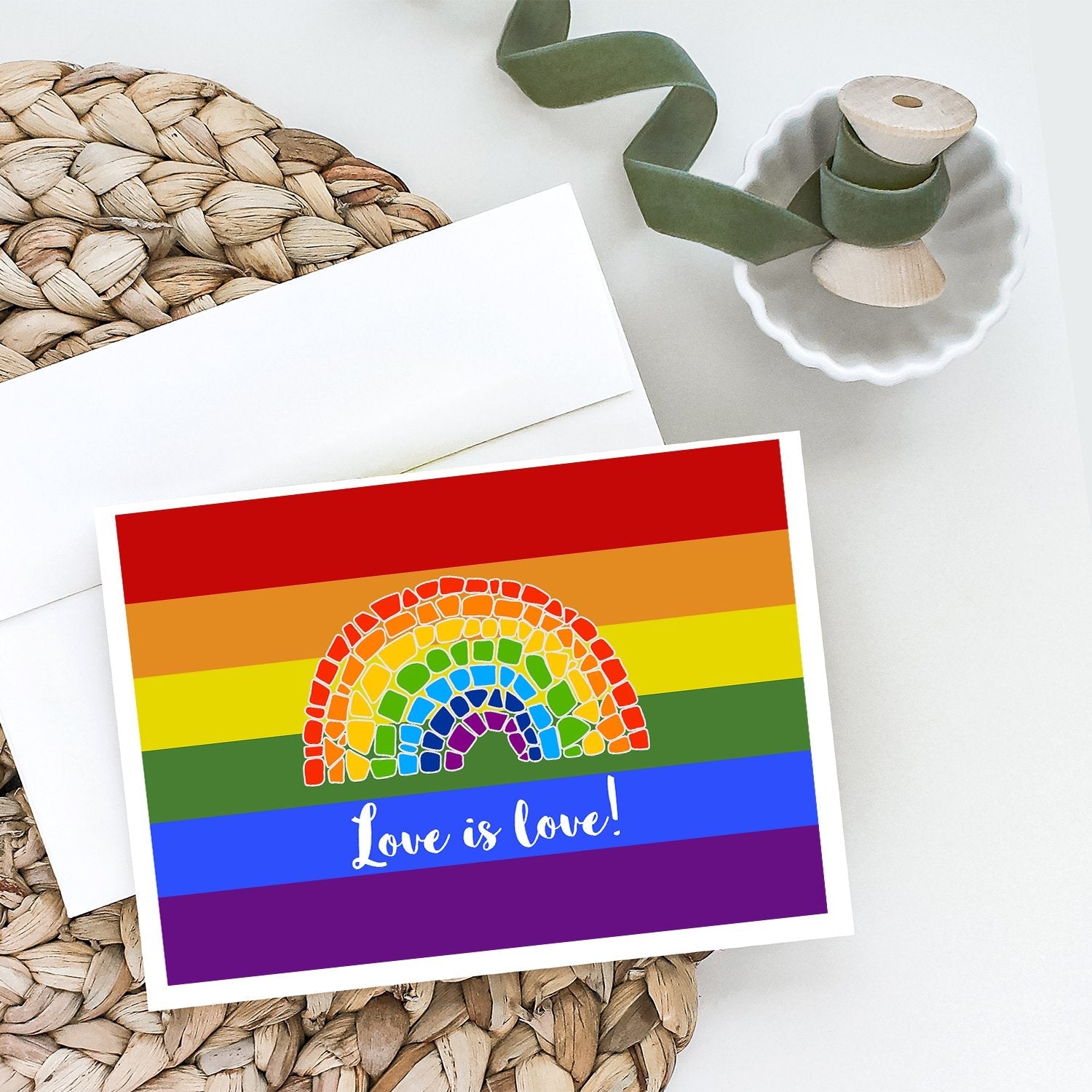Love is Love Mosaic Rainbow Greeting Cards -  Blank Note Cards – 8-Pack of Artist-Designed Cards with Envelopes
