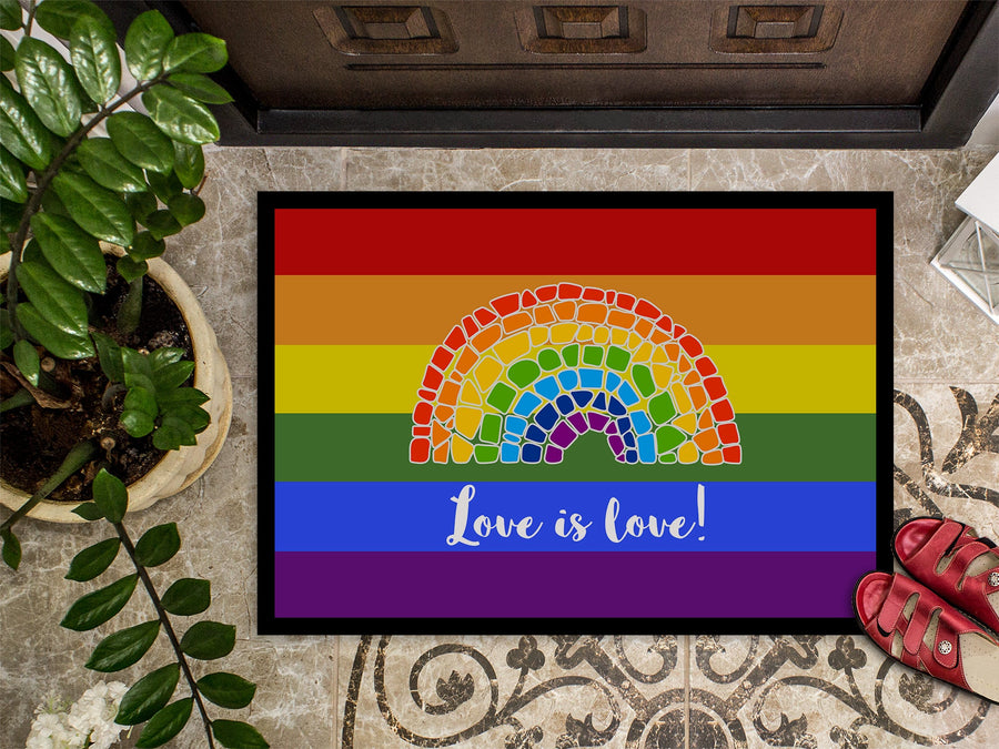 Love is Love Mosaic Rainbow Doormat - 18x27 Decorative Floor Mat – Indoor/Outdoor Rug with Artistic Flair