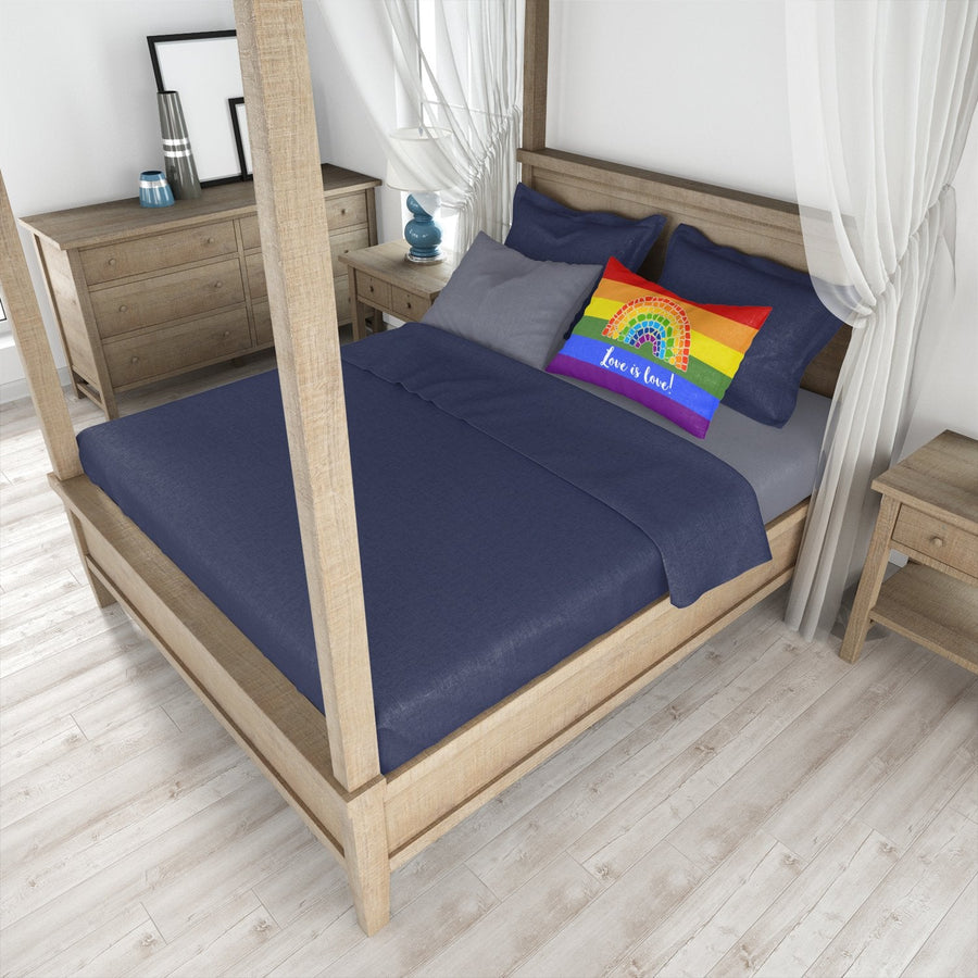 Gay Pride Love is Love Mosaic Rainbow Fabric Standard Pillowcase – Artistic Decorative Front, White Back