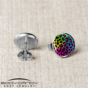 Rainbow Cheetah Print Stud Earrings by Onyx O