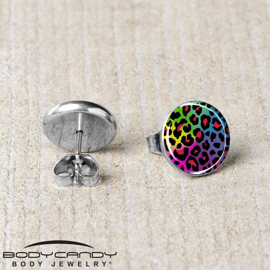 Rainbow Cheetah Print Stud Earrings by Onyx O