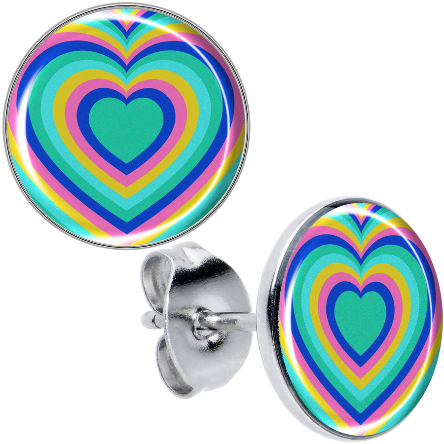 Rainbow Retro Heart Stud Earrings by Onyx O