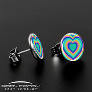 Rainbow Retro Heart Stud Earrings by Onyx O