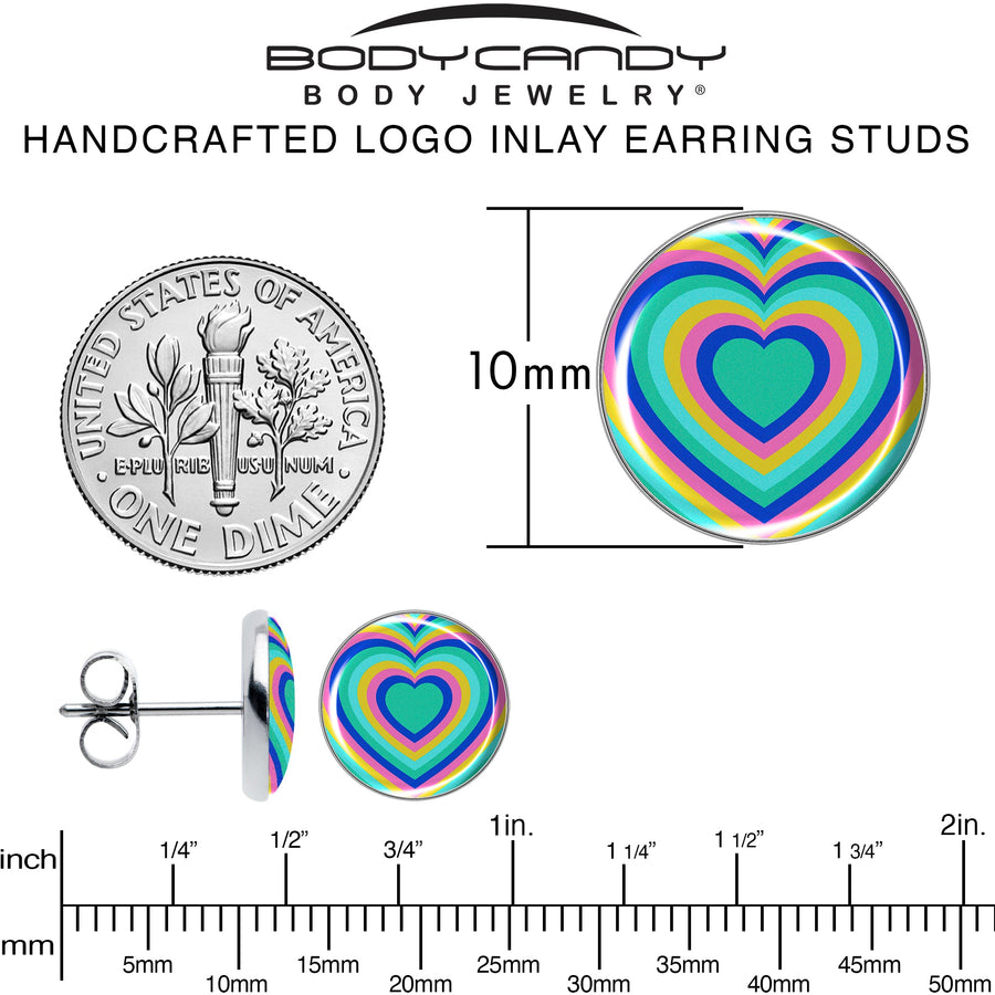 Rainbow Retro Heart Stud Earrings by Onyx O