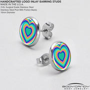 Rainbow Retro Heart Stud Earrings by Onyx O
