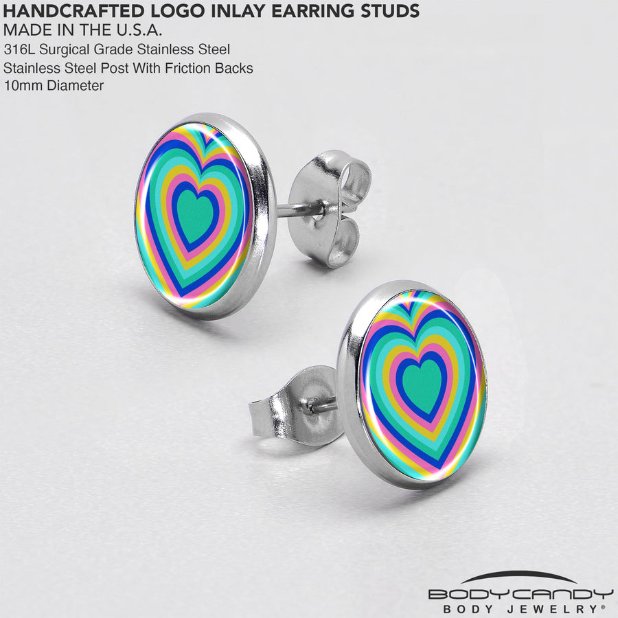 Rainbow Retro Heart Stud Earrings by Onyx O