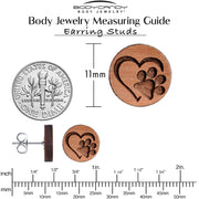Natural Maple Wood Heart Paw Print Stud Earrings