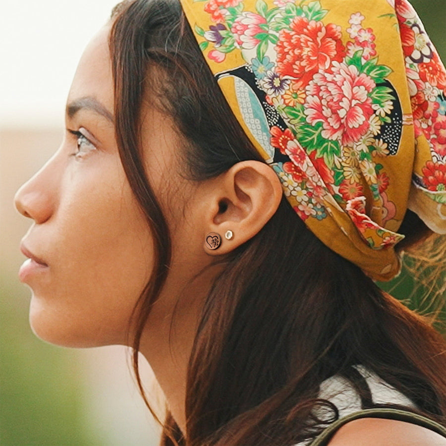 Natural Maple Wood Heart Paw Print Stud Earrings