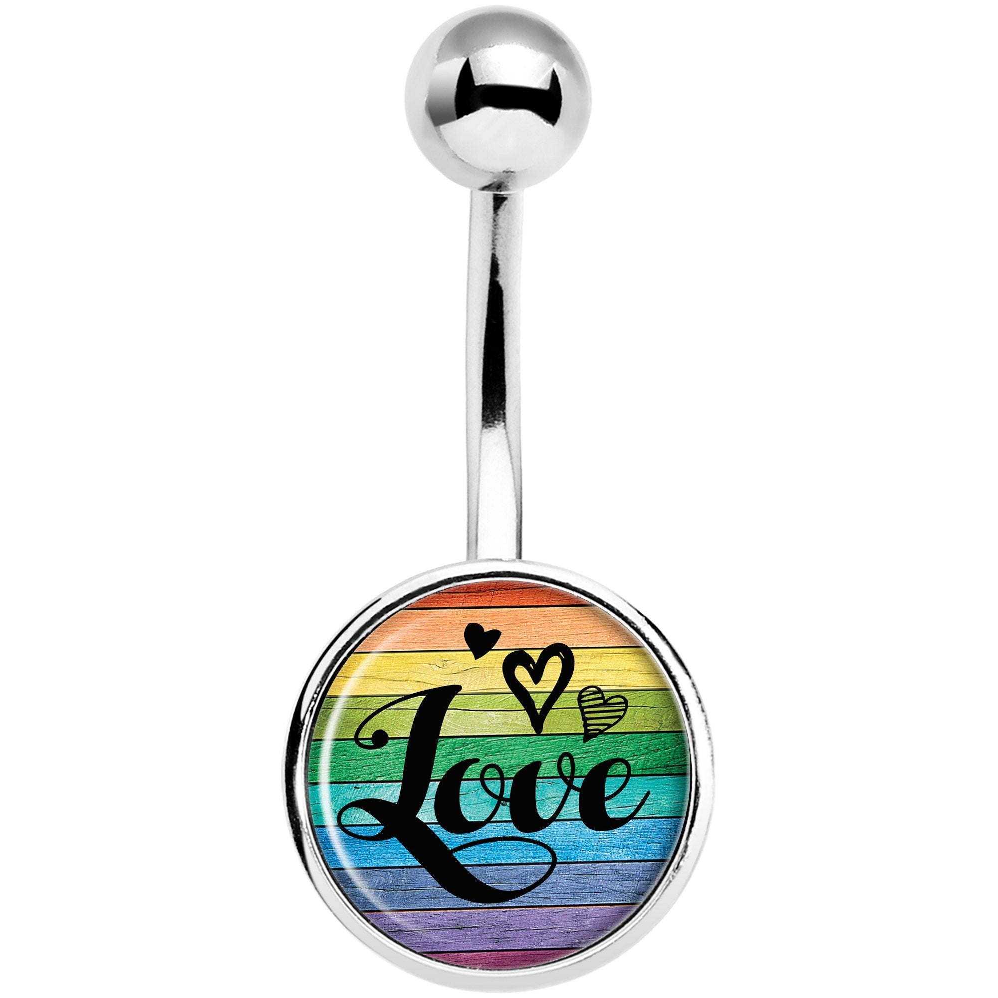 Rainbow Wooden Love Pride Flag Belly Ring
