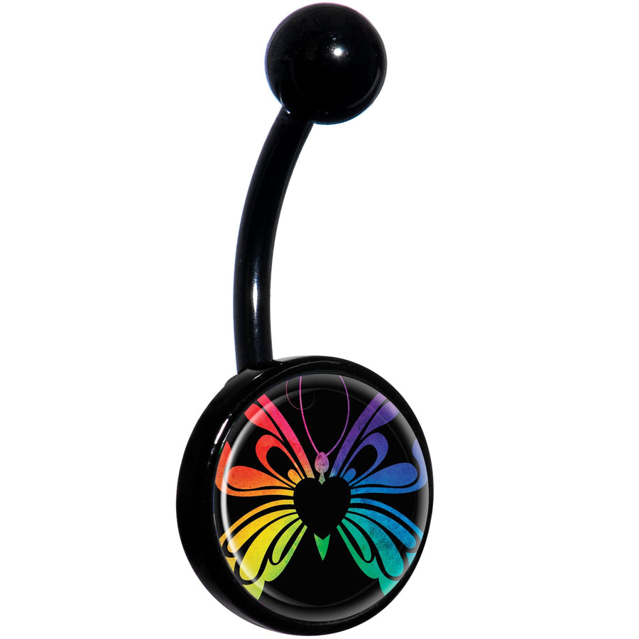 Rainbow Pride Butterfly Black Belly Ring