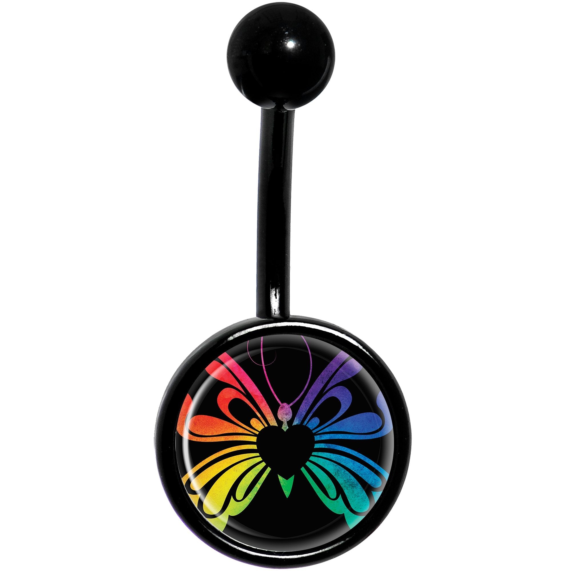 Rainbow Pride Butterfly Black Belly Ring