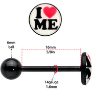 Black Glow in the Dark I Love Me Barbell Tongue Ring by Onyx O