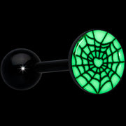 Black Glow in the Dark Heart Spider Web Barbell Tongue Ring by Onyx O