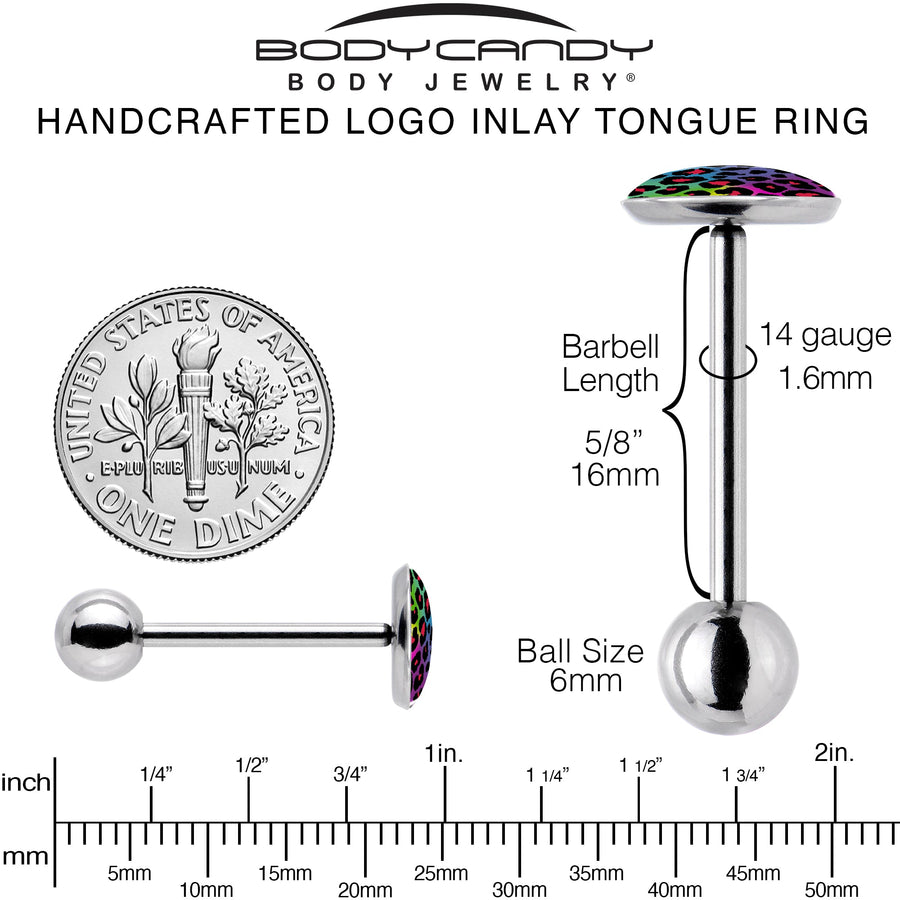 Rainbow Cheetah Print Barbell Tongue Ring by Onyx O