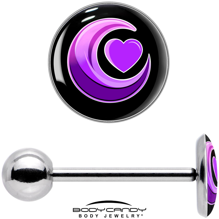 Crescent Moon Heart Barbell Tongue Ring by Onyx O