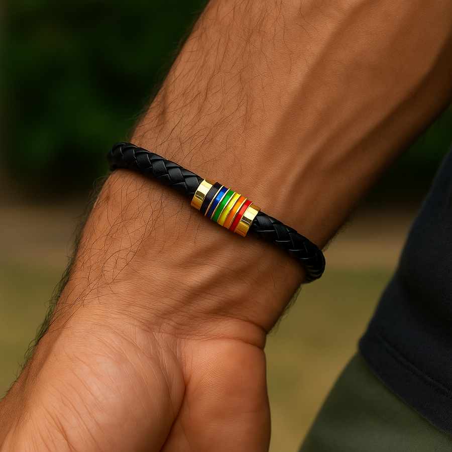 Pride Faux Leather Unisex Bracelet – Choice of Silver or Gold Tone Finish on Brown or Black Leather