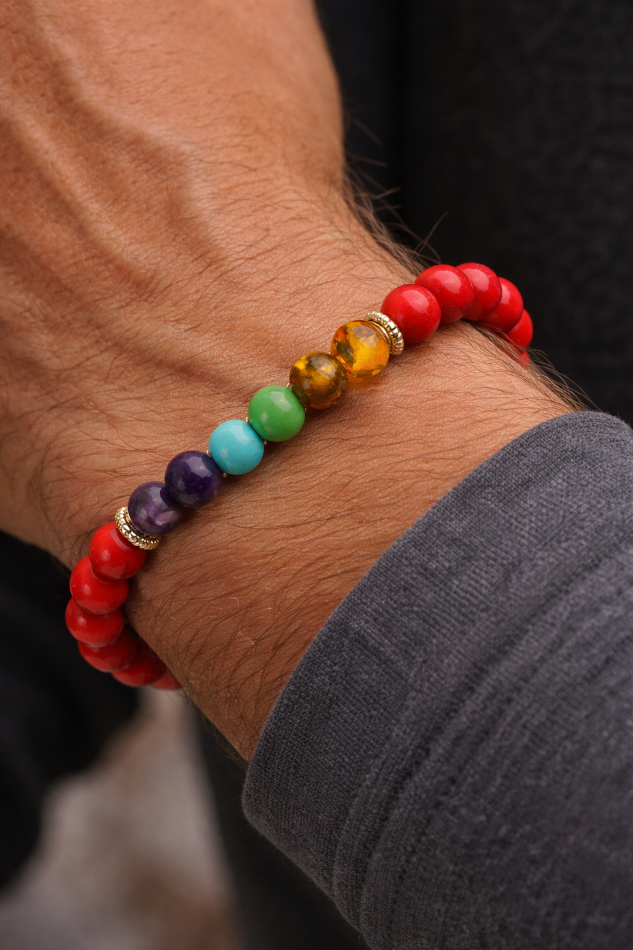 Chakra & Red Turquoise Energy Alignment Bracelet – 8mm Beads for Spiritual Protection & Vitality (Medium Wrists)