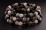 Stress Relief & Grounding Bracelet – Labradorite, Smoky Quartz, Black Obsidian & Clear Quartz (Small–Medium Wrists)