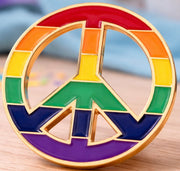 LGBTQ+ Pride Rainbow Peace Sign Enamel Pin – For Every Identity | 1.5” Gold Tone Lapel Pin | Love & Equality Symbol