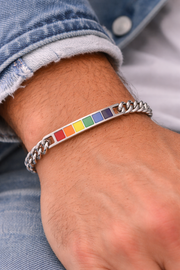 LGBTQ+ Pride Rainbow Bar Chain Bracelet – For Every Identity | Stainless Steel Rope Link Bracelet | Pride Jewelry Gift