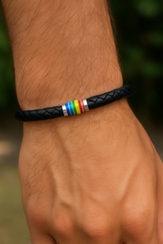 Pride Faux Leather Unisex Bracelet – Choice of Silver or Gold Tone Finish on Brown or Black Leather
