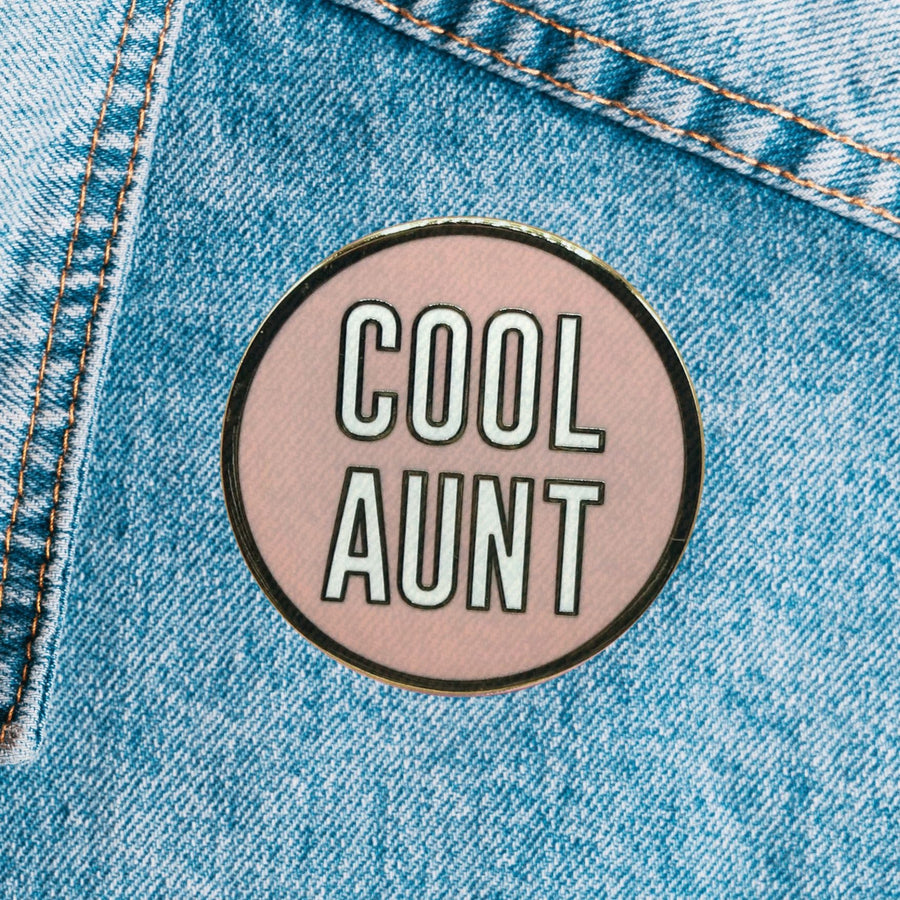 Cool Aunt Brass Lapel Pin in Black or Pink
