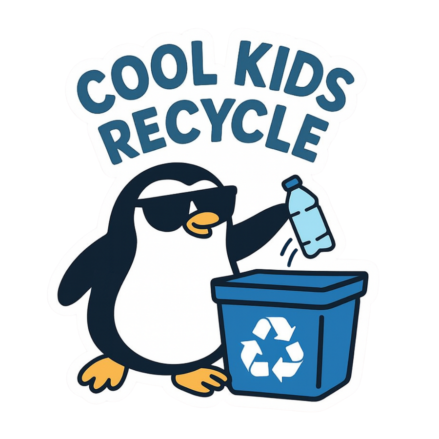 "Cool Kids Recycle" Funny Cute Penguin Sticker