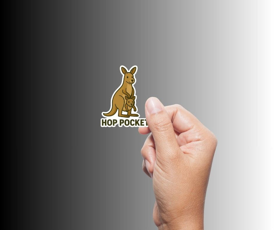 "HOP POCKET" Cute Funny Kangaroo with Joey Sticker
