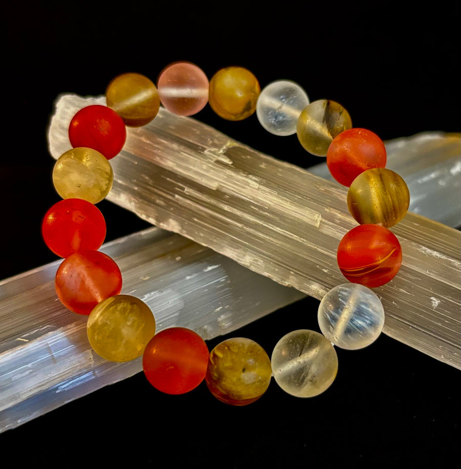 Solar Glow Cherry Quartz Bracelet – 12mm Matte Reiki-Infused Energy Bracelet (Medium Fit)