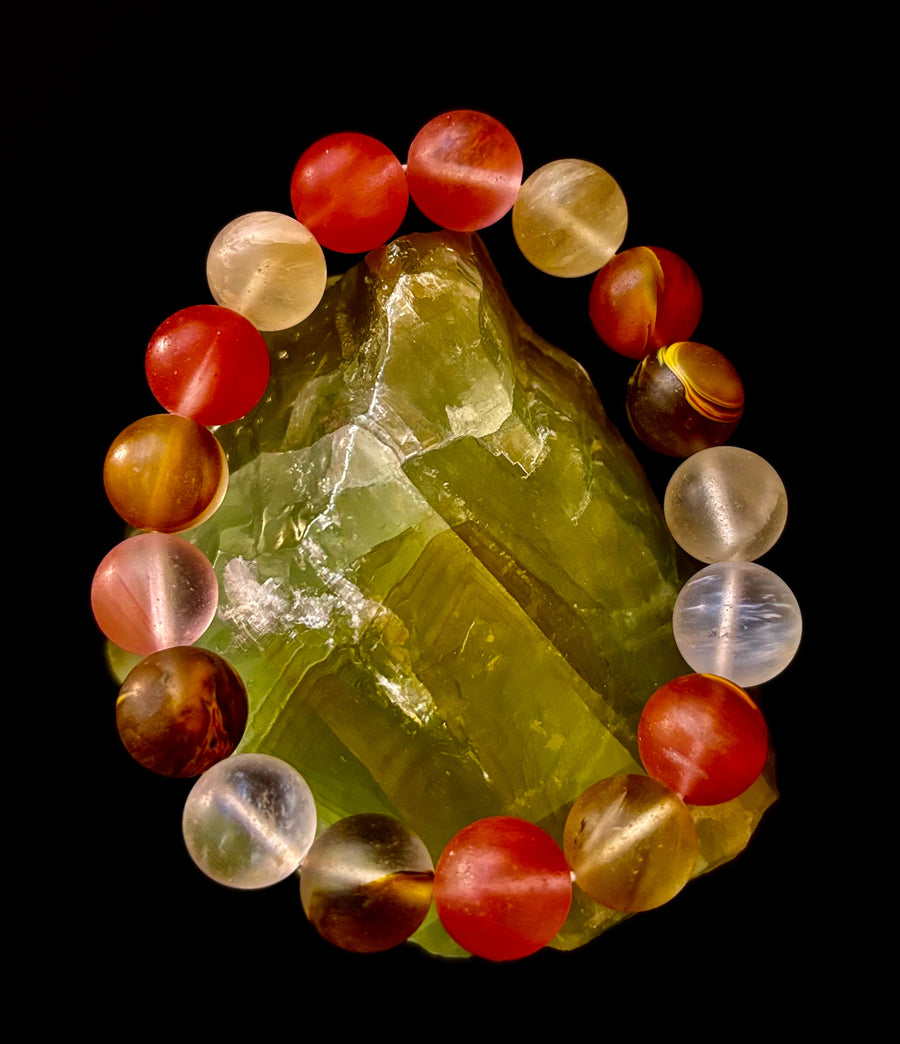 Solar Glow Cherry Quartz Bracelet – 12mm Matte Reiki-Infused Energy Bracelet (Medium Fit)