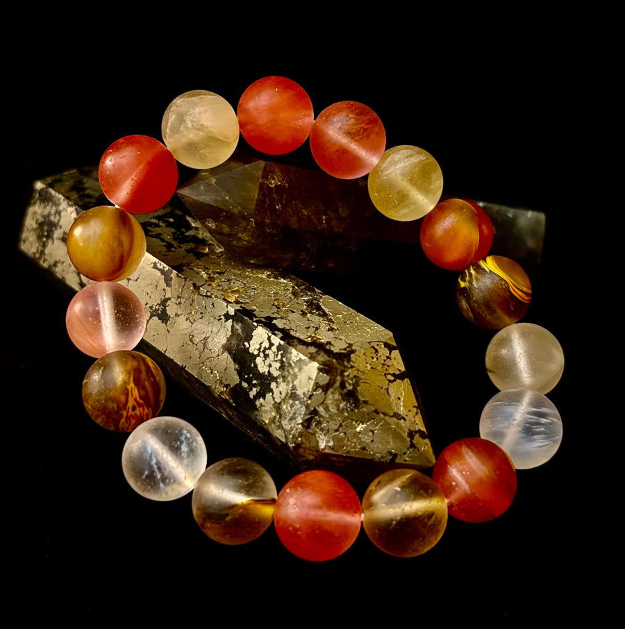 Solar Glow Cherry Quartz Bracelet – 12mm Matte Reiki-Infused Energy Bracelet (Medium Fit)