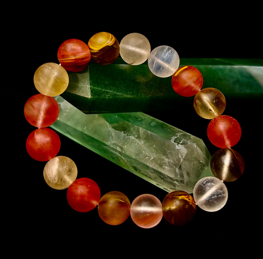 Solar Glow Cherry Quartz Bracelet – 12mm Matte Reiki-Infused Energy Bracelet (Medium Fit)