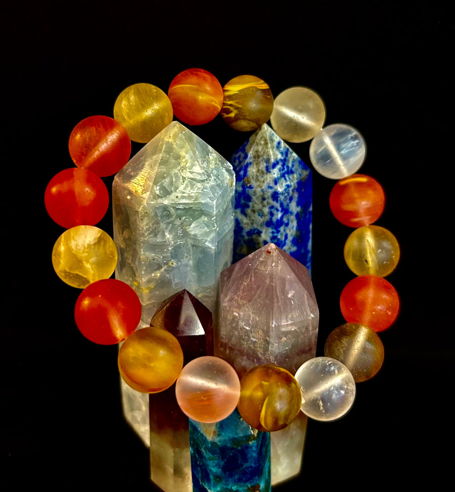 Solar Glow Cherry Quartz Bracelet – 12mm Matte Reiki-Infused Energy Bracelet (Medium Fit)