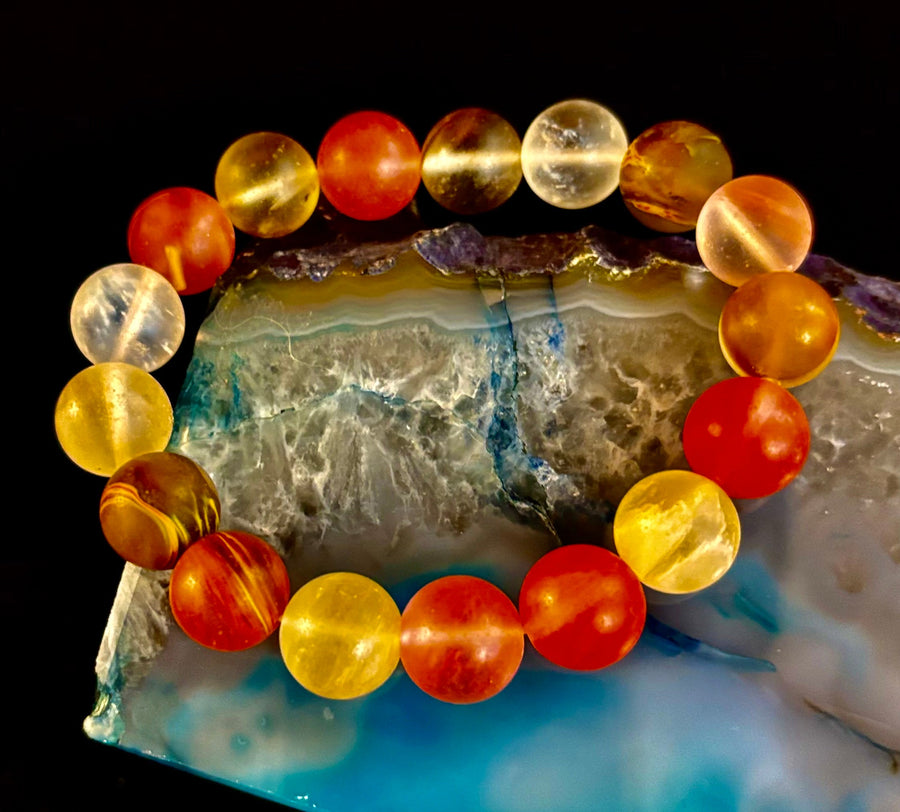 Solar Glow Cherry Quartz Bracelet – 12mm Matte Reiki-Infused Energy Bracelet (Medium Fit)