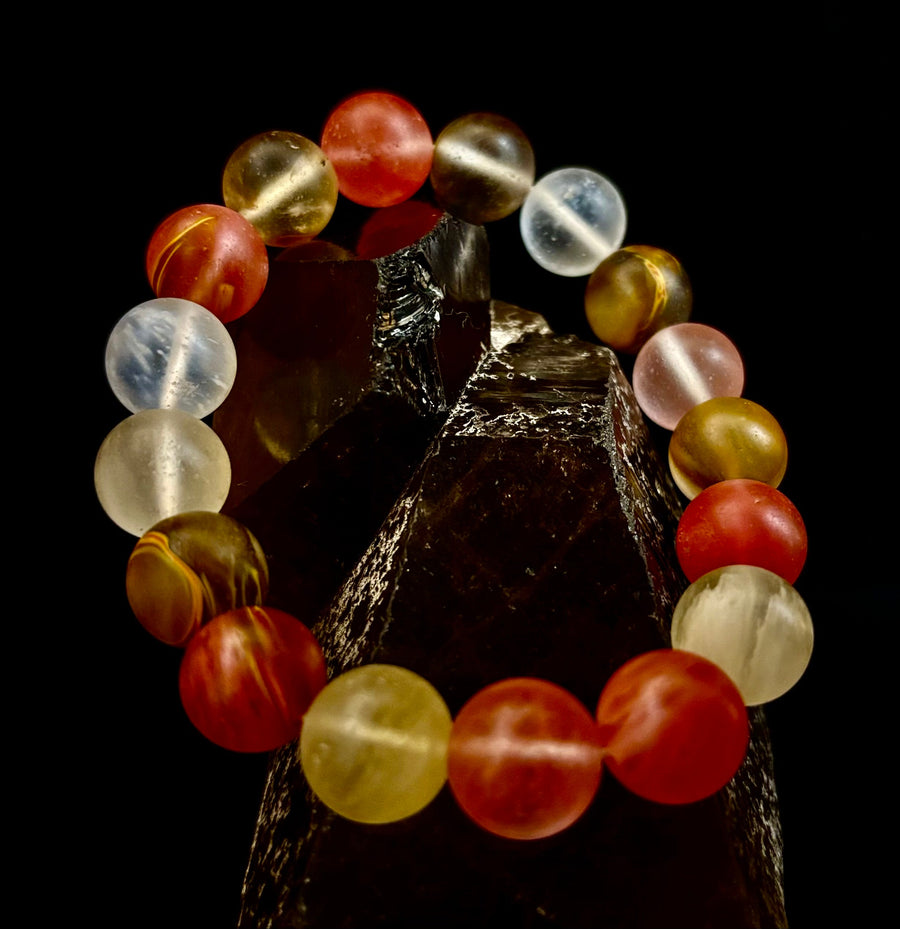 Solar Glow Cherry Quartz Bracelet – 12mm Matte Reiki-Infused Energy Bracelet (Medium Fit)