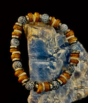 Earthforge Mixed Material Bracelet – Stone, Wood & Metal | Grounding, Strength & Balance | Reiki-Infused Bracelet for Medium to Large Wrists