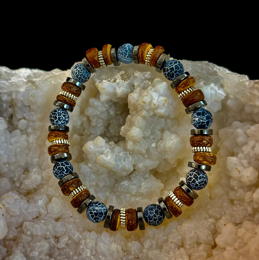 Earthforge Mixed Material Bracelet – Stone, Wood & Metal | Grounding, Strength & Balance | Reiki-Infused Bracelet for Medium to Large Wrists
