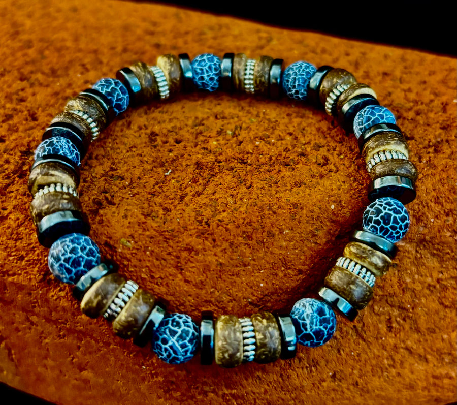 Earthforge Mixed Material Bracelet – Stone, Wood & Metal | Grounding, Strength & Balance | Reiki-Infused Bracelet for Medium to Large Wrists