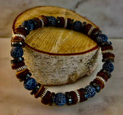 Earthforge Mixed Material Bracelet – Stone, Wood & Metal | Grounding, Strength & Balance | Reiki-Infused Bracelet for Medium to Large Wrists