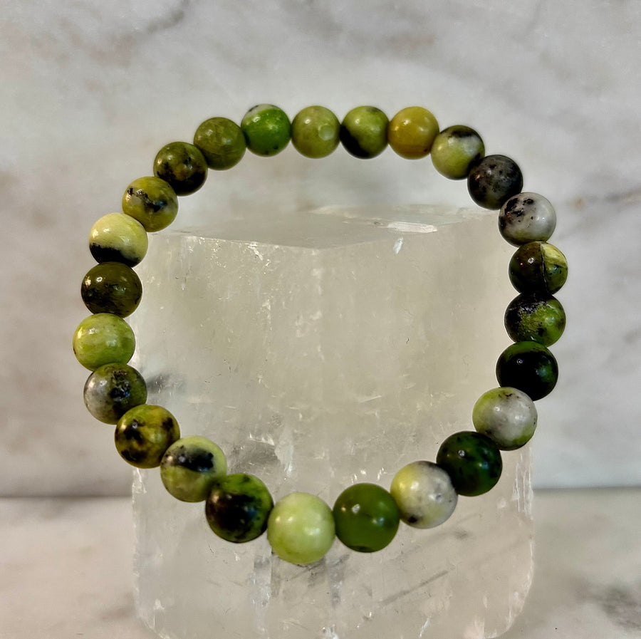 Vital Earth Serpentine Bracelet – 8mm Reiki-Infused Healing & Transformation Gemstone (7.5” Fit)