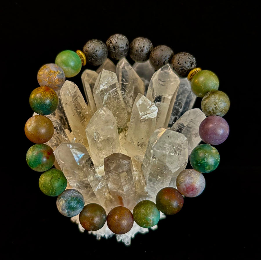 🌿 Grounded Strength Indian Agate Diffuser Bracelet – Lava Stone Energy (10mm)