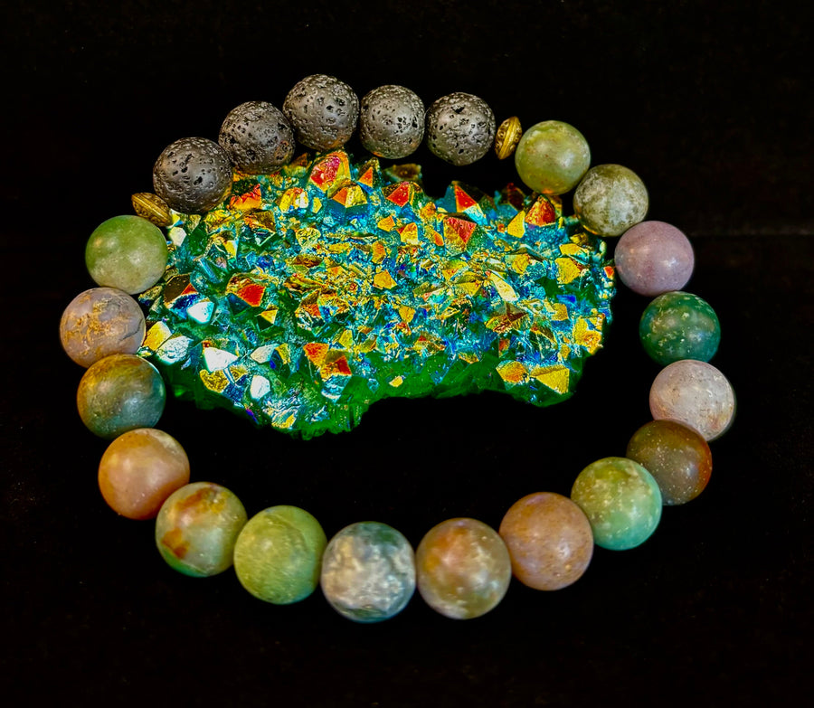 🌿 Grounded Strength Indian Agate Diffuser Bracelet – Lava Stone Energy (10mm)