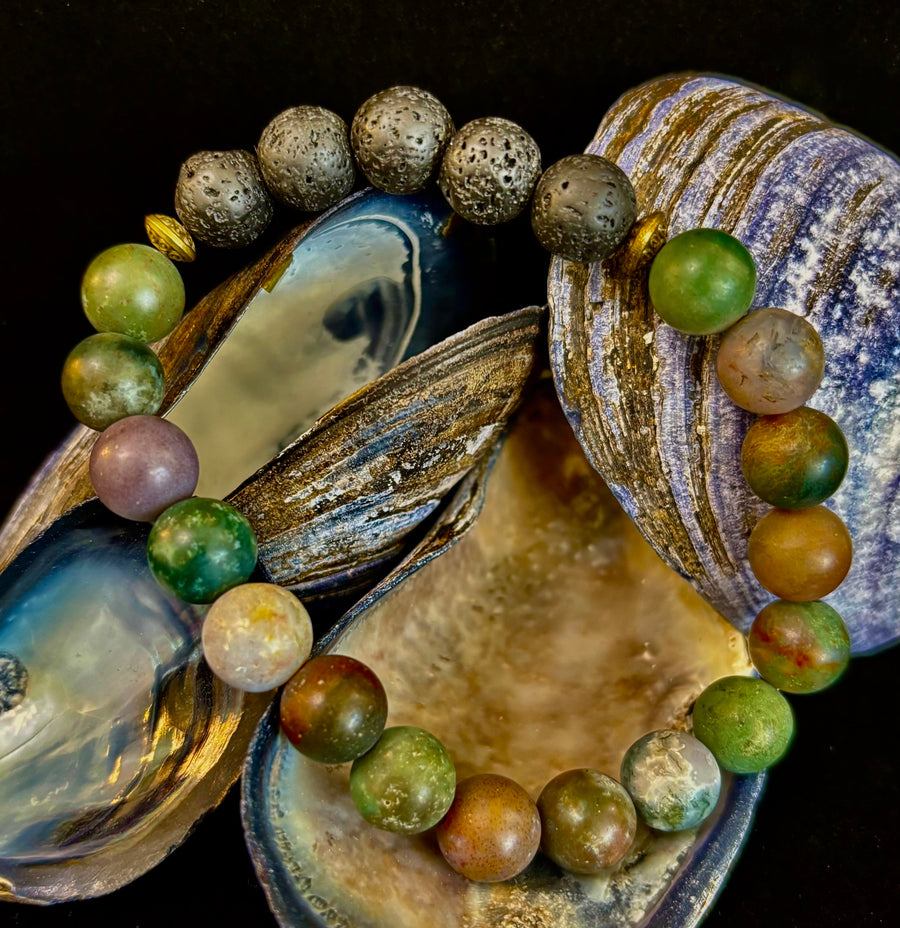 🌿 Grounded Strength Indian Agate Diffuser Bracelet – Lava Stone Energy (10mm)