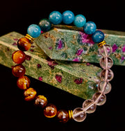 Weight Loss Support Intention Bracelet – Blue Apatite, Tiger Eye & Clear Quartz - Motivation, Willpower & Energy Balance
