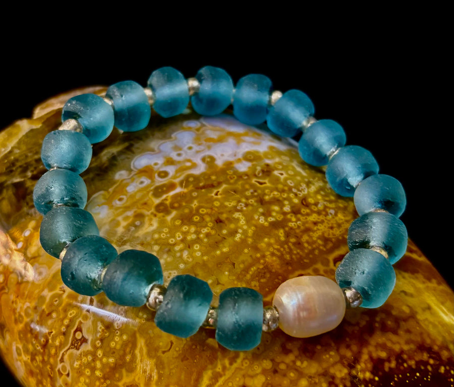 Ocean Aura Sea Glass & Pearl Bracelet