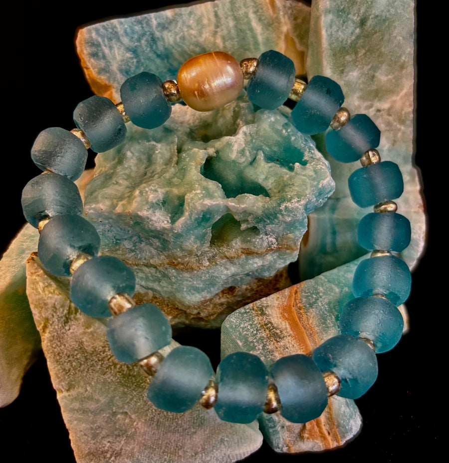 Ocean Aura Sea Glass & Pearl Bracelet