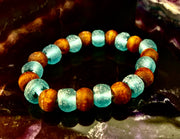 Ocean Drift Recycled Sea Glass Bracelet – Blue Coastal Wood Bead Stretch Bracelet 🌊