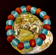 Ocean Drift Recycled Sea Glass Bracelet – Blue Coastal Wood Bead Stretch Bracelet 🌊