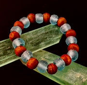 Ocean Drift Recycled Sea Glass Bracelet – Blue Coastal Wood Bead Stretch Bracelet 🌊