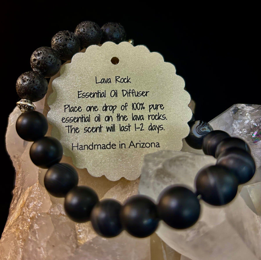 Men’s Grounded Energy Sardonyx Diffuser Bracelet – Matte Black Essential Oil Bracelet (7.5” & 8”)